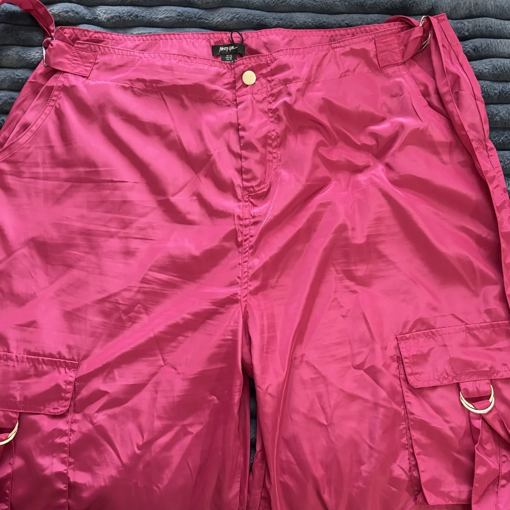 Nasty Gal Hot Pink Parachute Cargo Pants - Picture 2 of 4